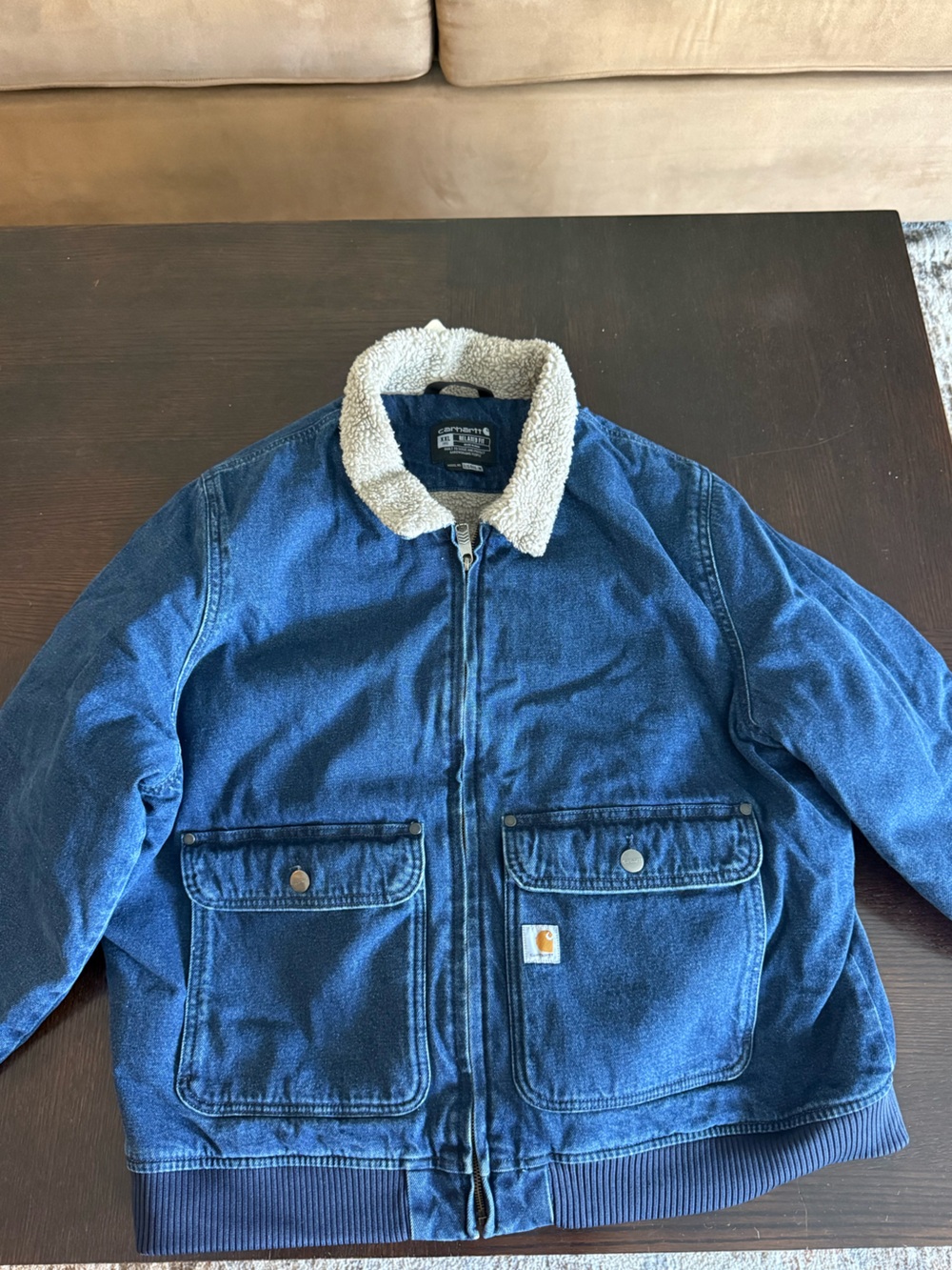 Carhartt Women's Dark Blue Sherpa-Lined Denim Jacket (Runs small) - Picture 2 of 6